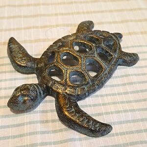 Patina Cast Iron Metal Blue Verdi Sea Turtle Beach Theme Decor Sculpture Art